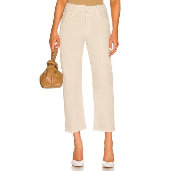Mother The Ditcher Crop Jeans Chalk It Up Beige Straight Leg High Waist SZ 25